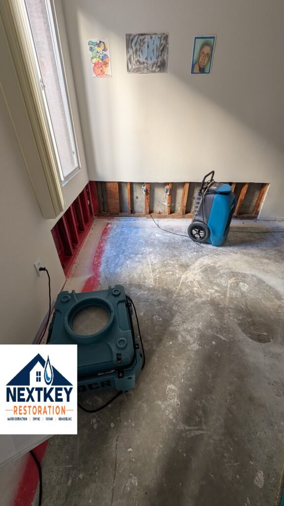 Industrial air movers used for water damage mitigation in San Diego